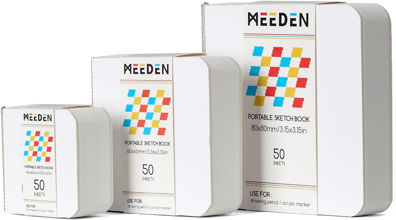 MEEDEN Mini Sketchbook Set – 190gsm Portable Drawing Paper, 3 Sizes, 150 Pages