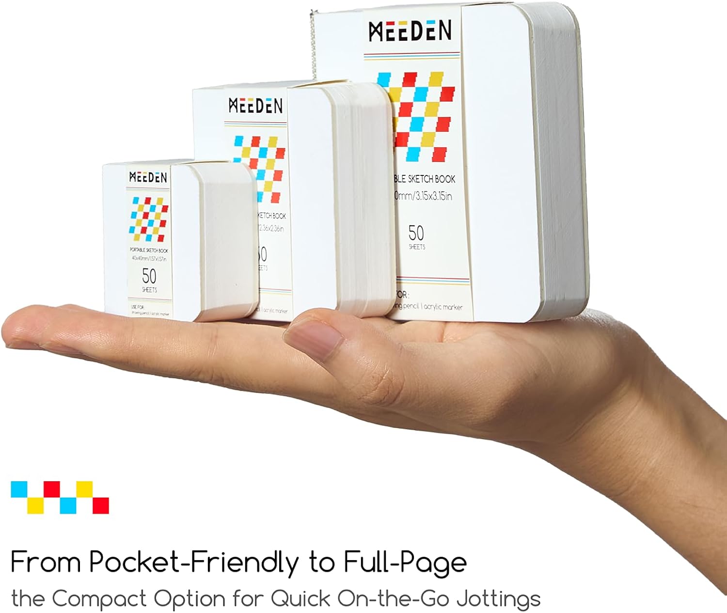 MEEDEN Mini Sketchbook Set – 190gsm Portable Drawing Paper, 3 Sizes, 150 Pages