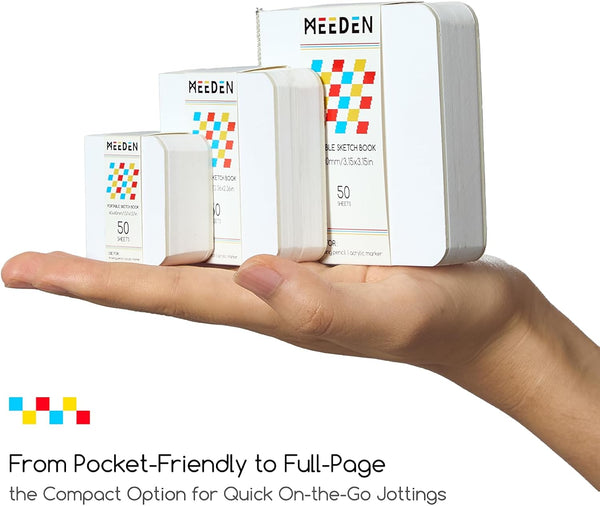 MEEDEN Mini Sketchbook Set – 190gsm Portable Drawing Paper, 3 Sizes, 150 Pages