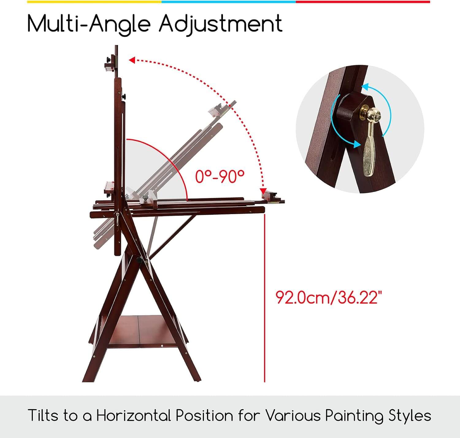 MEEDEN Heavy Duty H-Frame Easel, Adjustable & Tiltable, Deep Walnut - W10B