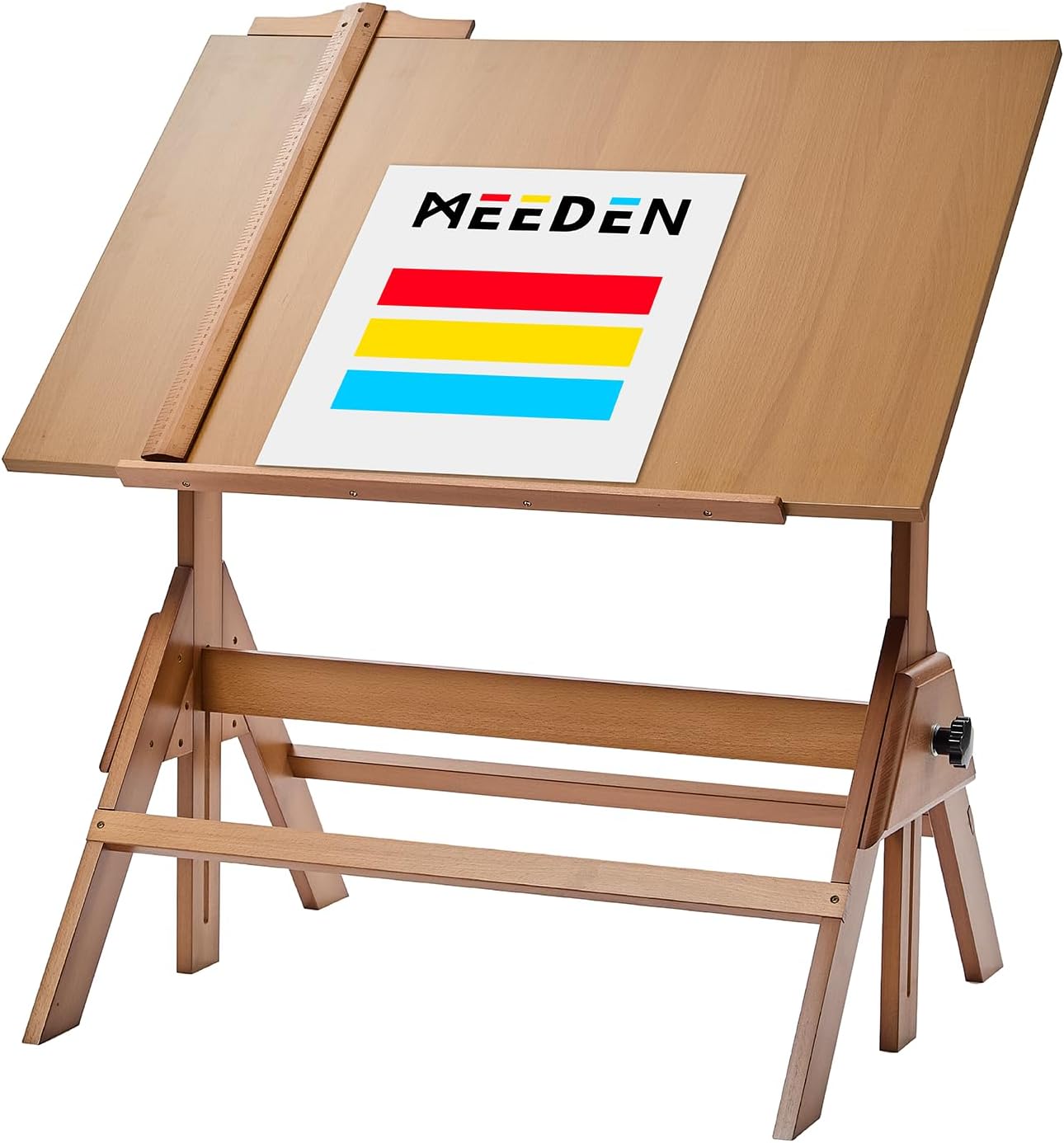 MEEDEN Adjustable Drafting Table – Solid Wood Art Desk, Light Walnut-XSZ