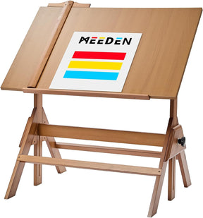 MEEDEN Adjustable Drafting Table – Solid Wood Art Desk, Light Walnut-XSZ