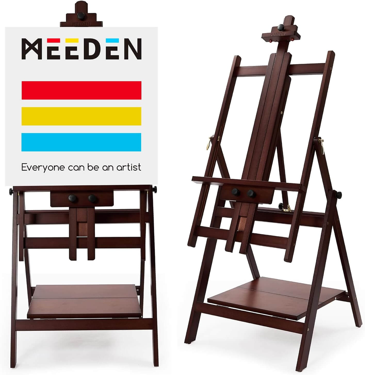MEEDEN Heavy Duty H-Frame Easel, Adjustable & Tiltable, Deep Walnut - W10B