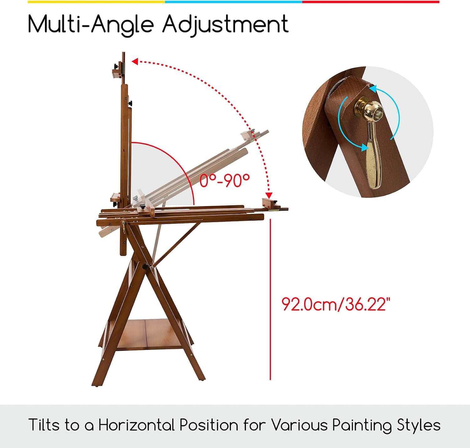 MEEDEN Heavy Duty H-Frame Easel, Adjustable & Tiltable, Walnut - W10B