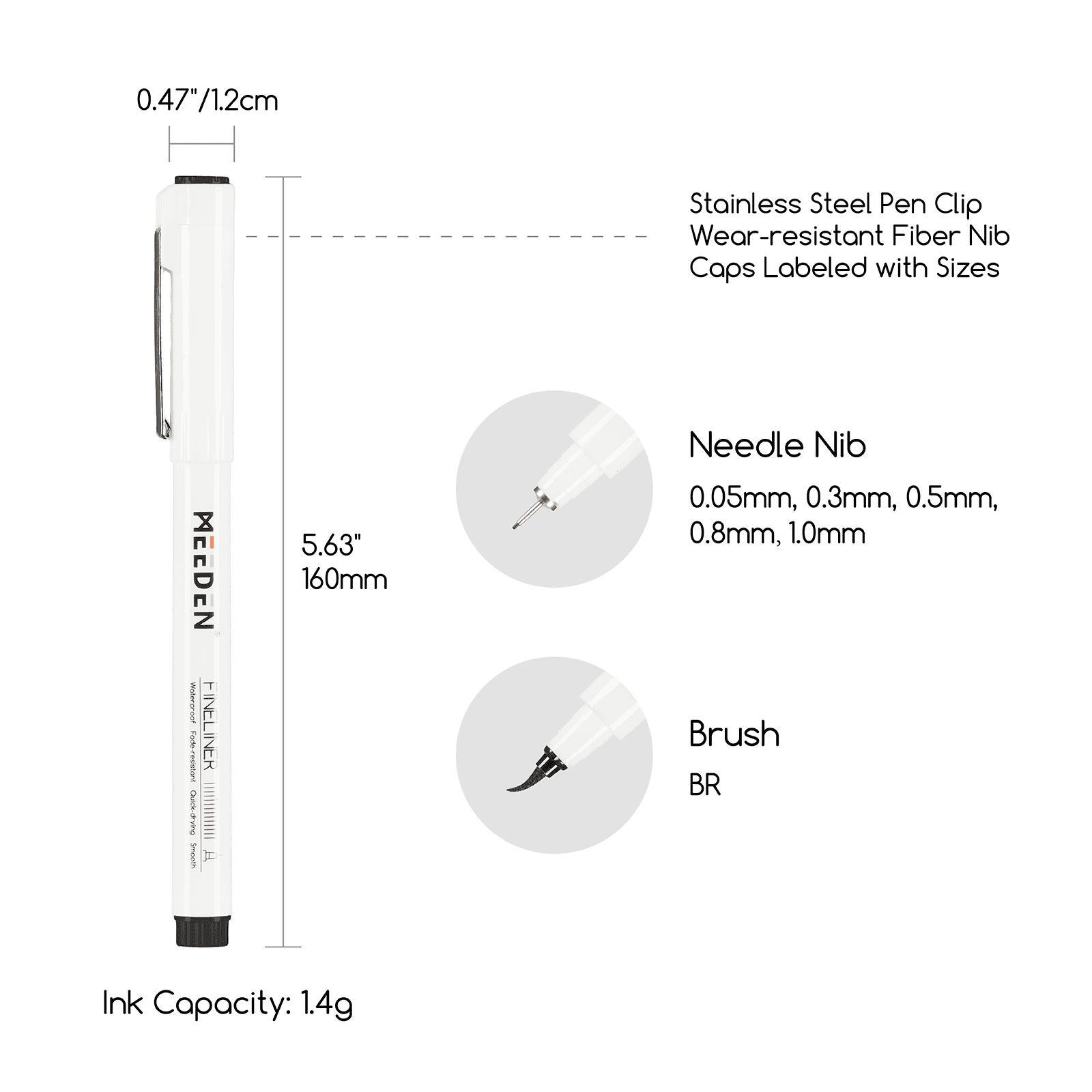 MEEDEN Black Micro Fineliner Pens – 6-Size Set, 0.05-1mm, Waterproof Archival Ink for Sketching & Illustration