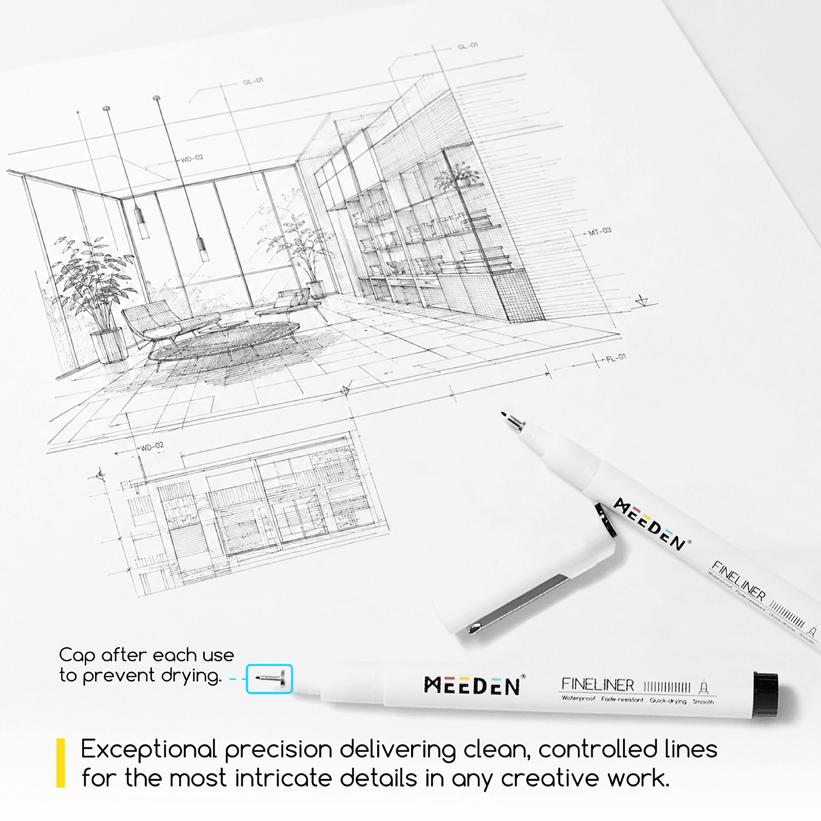 MEEDEN Black Micro Fineliner Pens – 6-Size Set, 0.05-1mm, Waterproof Archival Ink for Sketching & Illustration