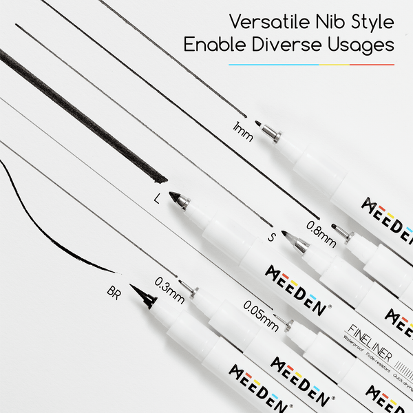 MEEDEN Black Micro Fineliner Pens – 6-Size Set, 0.05-1mm, Waterproof Archival Ink for Sketching & Illustration