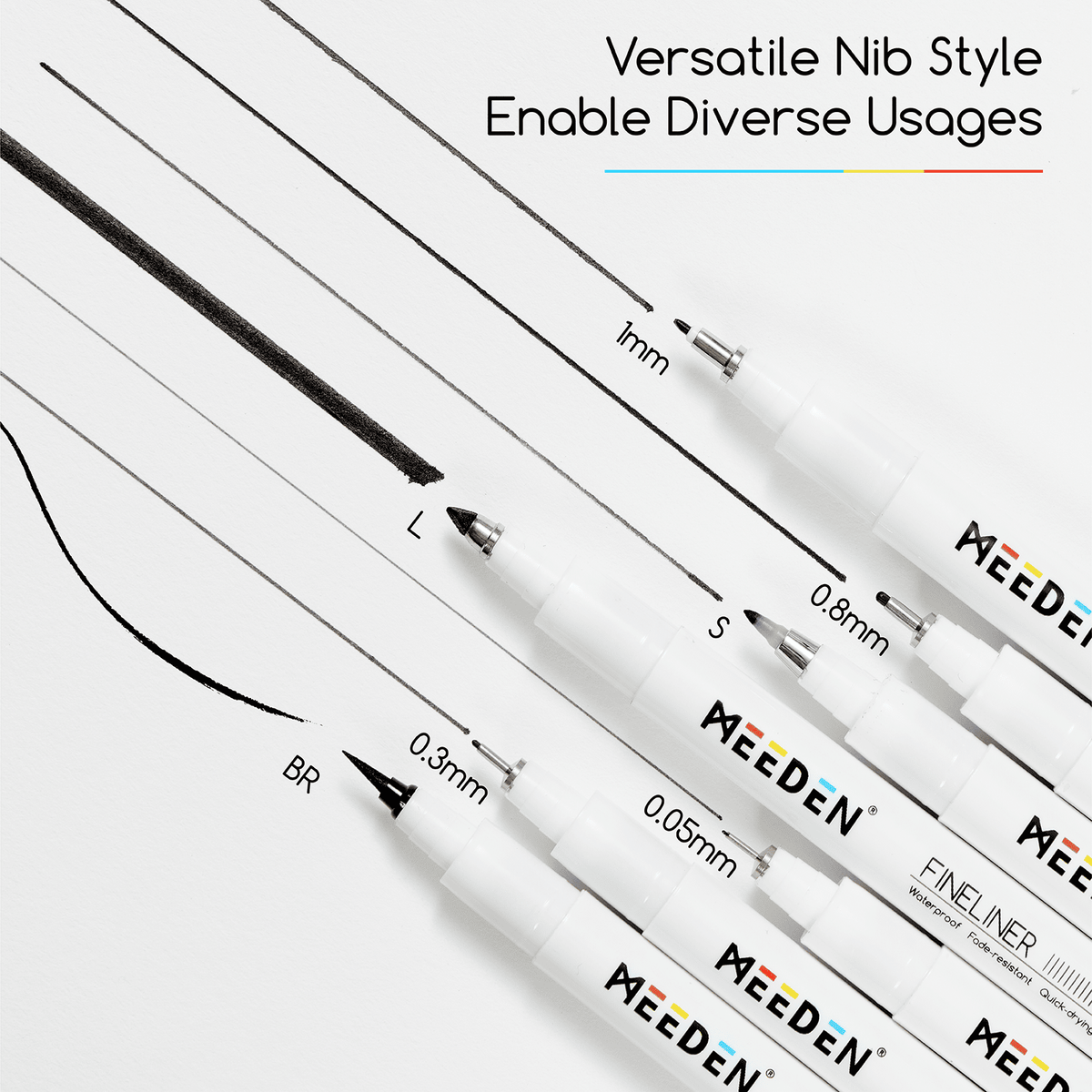 MEEDEN Black Micro Fineliner Pens – 6-Size Set, 0.05-1mm, Waterproof Archival Ink for Sketching & Illustration