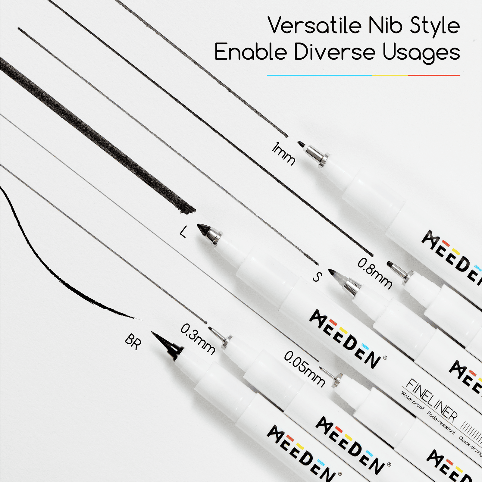 MEEDEN Black Micro Fineliner Pens – 6-Size Set, 0.05-1mm, Waterproof Archival Ink for Sketching & Illustration