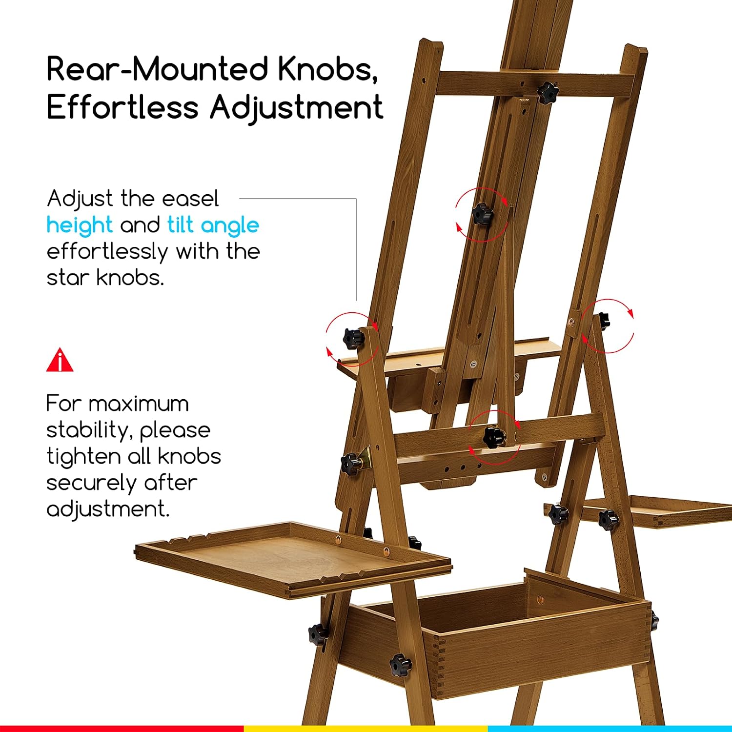 MEEDEN H-Frame Beech Wood Walnut Art Easel with Storage, Adjustable 50"-80" H