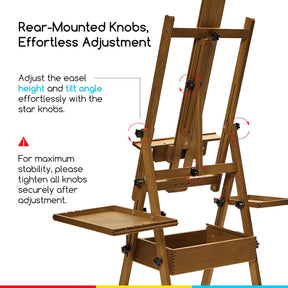 MEEDEN H-Frame Beech Wood Walnut Art Easel with Storage, Adjustable 50"-80" H