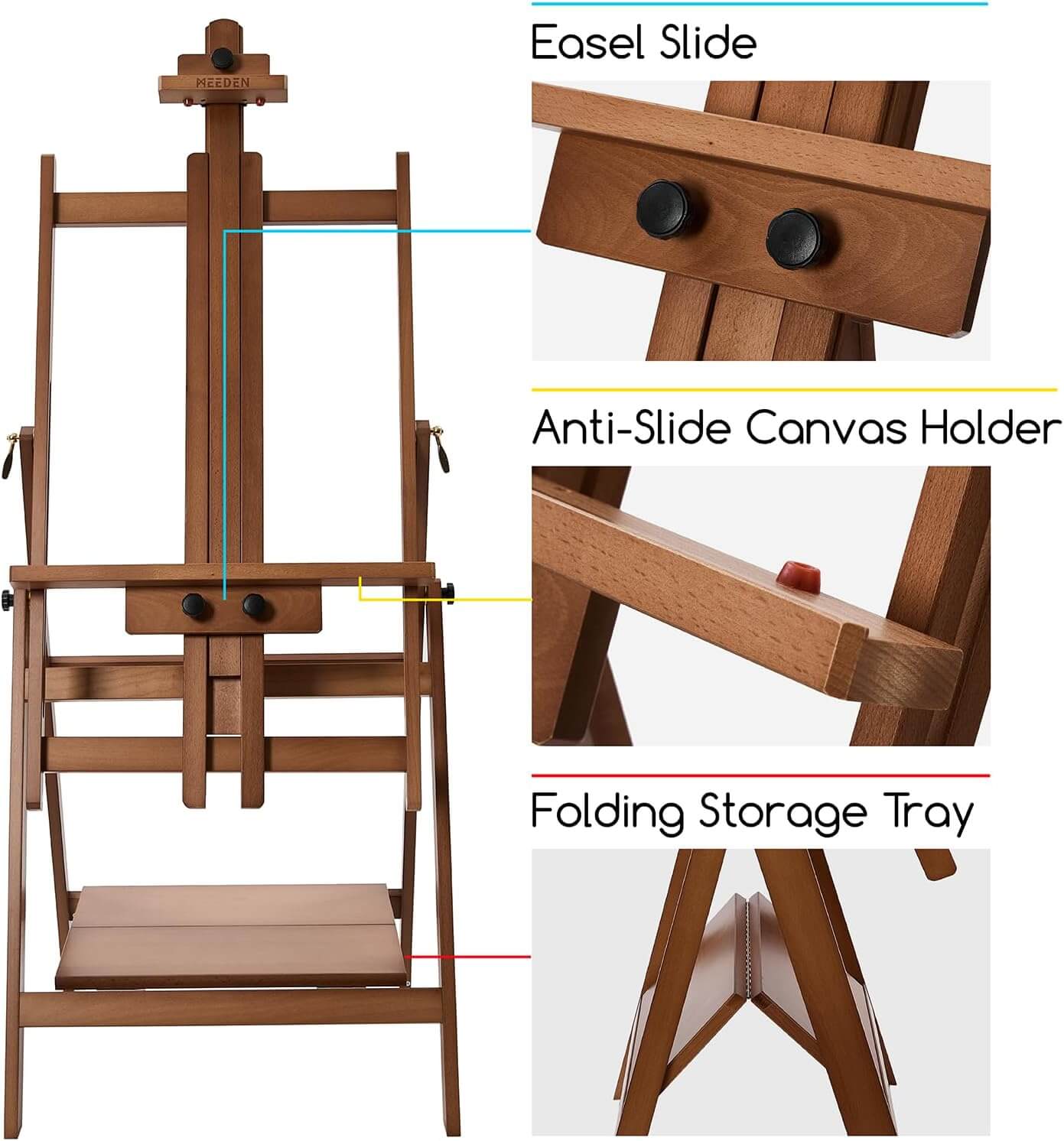 MEEDEN Heavy Duty H-Frame Easel, Adjustable & Tiltable, Walnut - W10B