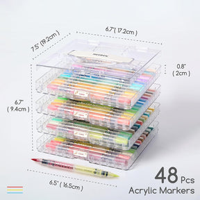 MEEDEN Leather Tri-Layer Organizer Case & 96-Color Dual Tip Acrylic Markers Set