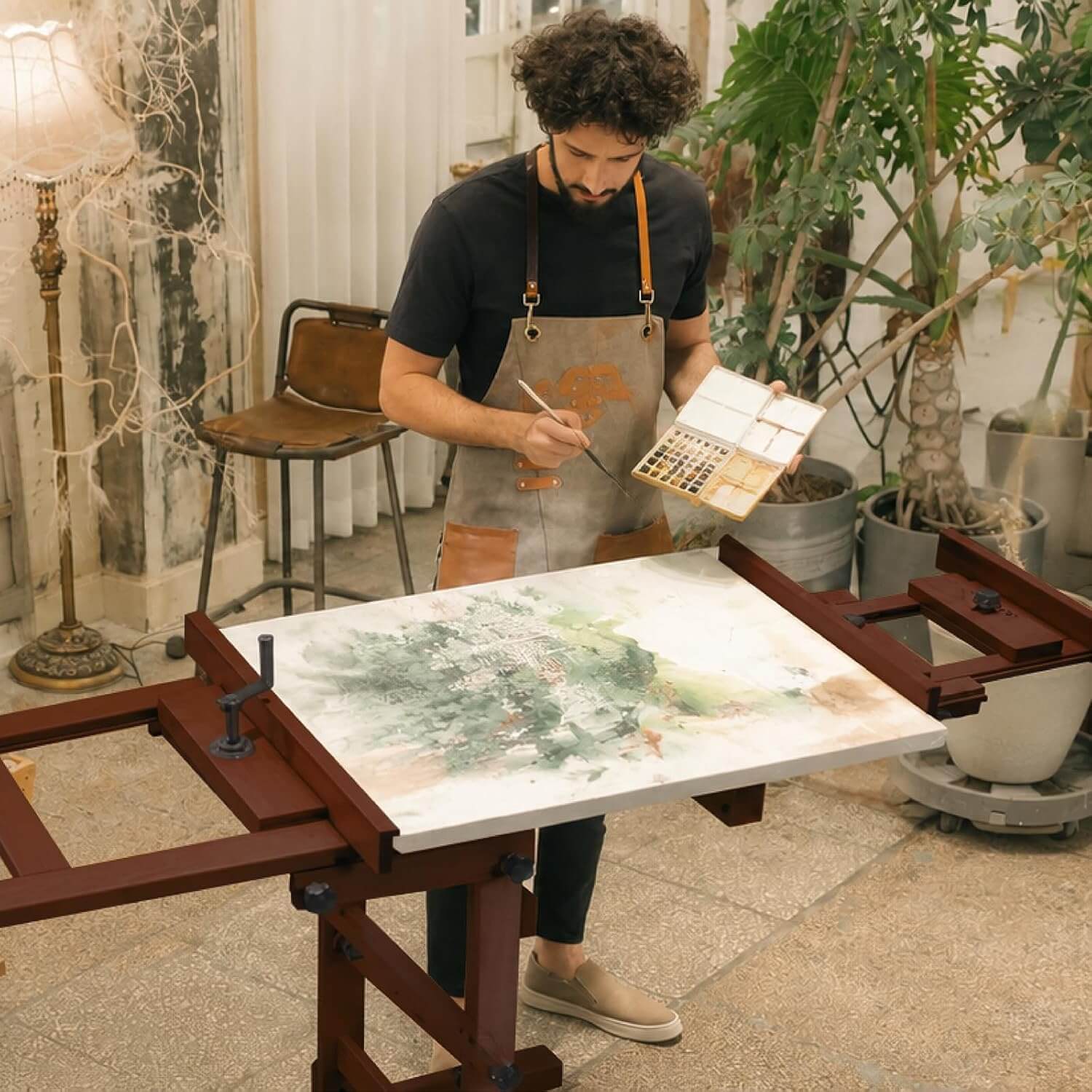 MEEDEN Deluxe Studio Large Rocker Crank Heavy Duty Artist Easel-Deep Walnut-DHJ-12