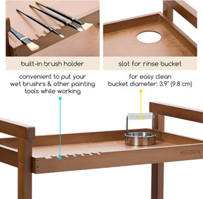 MEEDEN Rolling Art Cart, Solid Beechwood 3-Tier Storage Trolley - Light Walnut - W13