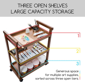 MEEDEN Rolling Art Cart, Solid Beechwood 3-Tier Storage Trolley - Light Walnut - W13