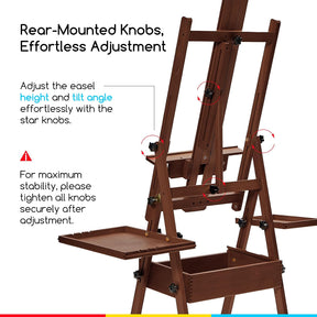 MEEDEN H-Frame Beech Wood Deep Walnut Art Easel with Storage, Adjustable 50"-80" H