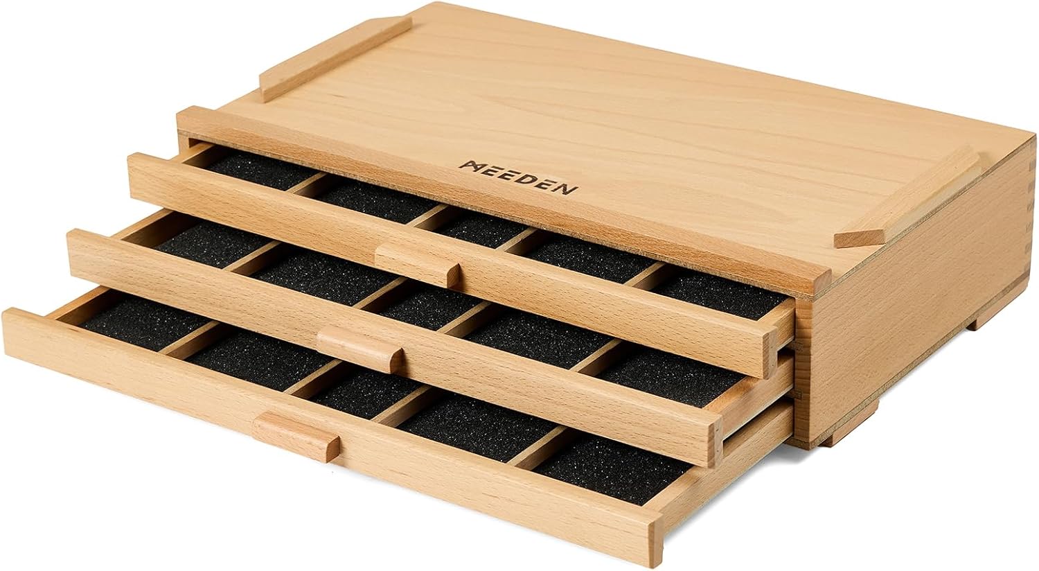 MEEDEN 3-Tier Beech Wood Organizer Box with Removable Dividers