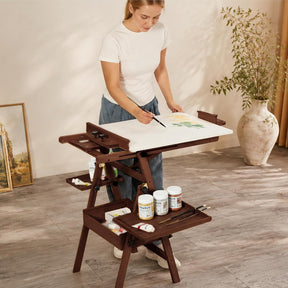 MEEDEN H-Frame Beech Wood Deep Walnut Art Easel with Storage, Adjustable 50"-80" H