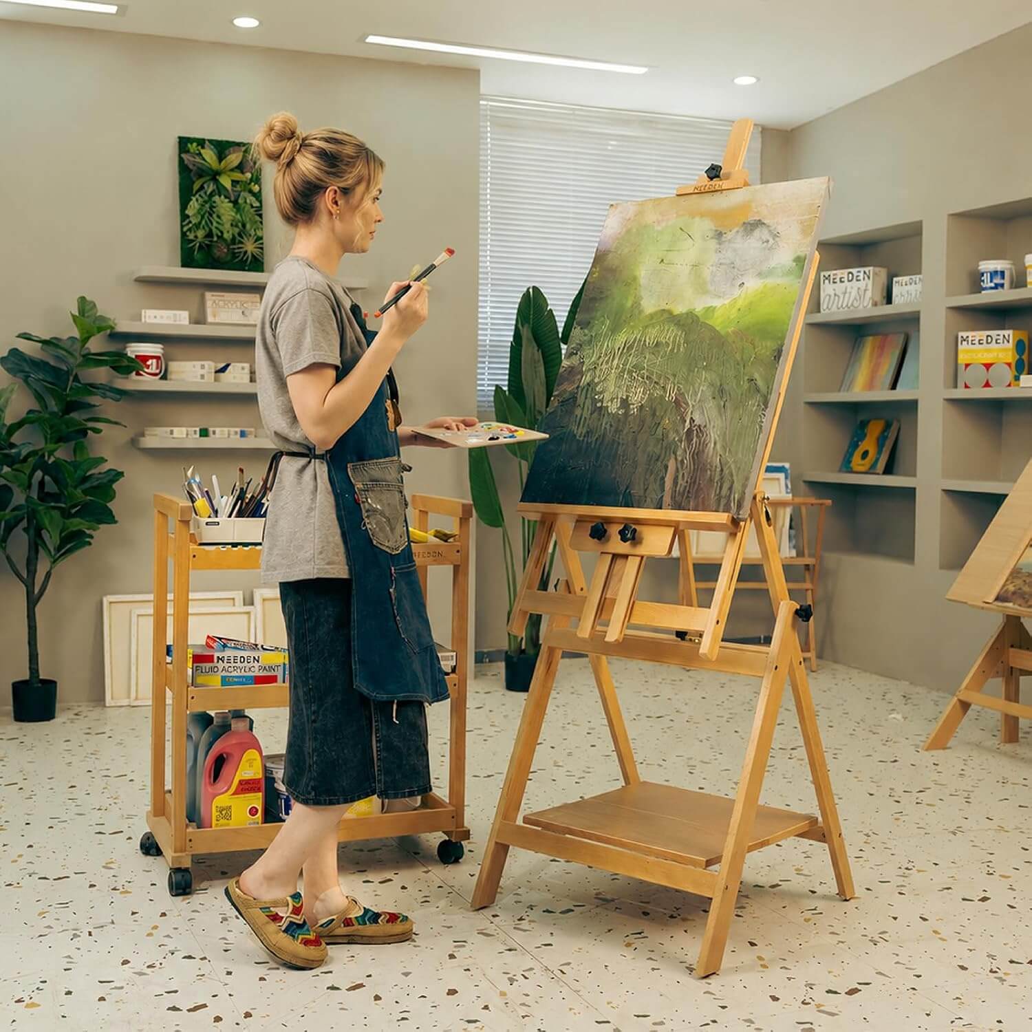 MEEDEN Heavy Duty H-Frame Easel, Adjustable & Tiltable, Walnut - W10B