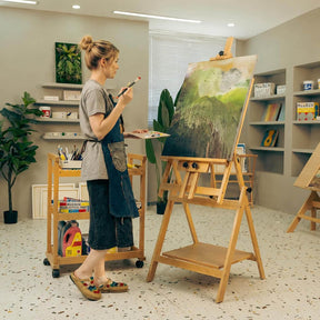 MEEDEN Heavy Duty H-Frame Easel, Adjustable & Tiltable, Walnut - W10B