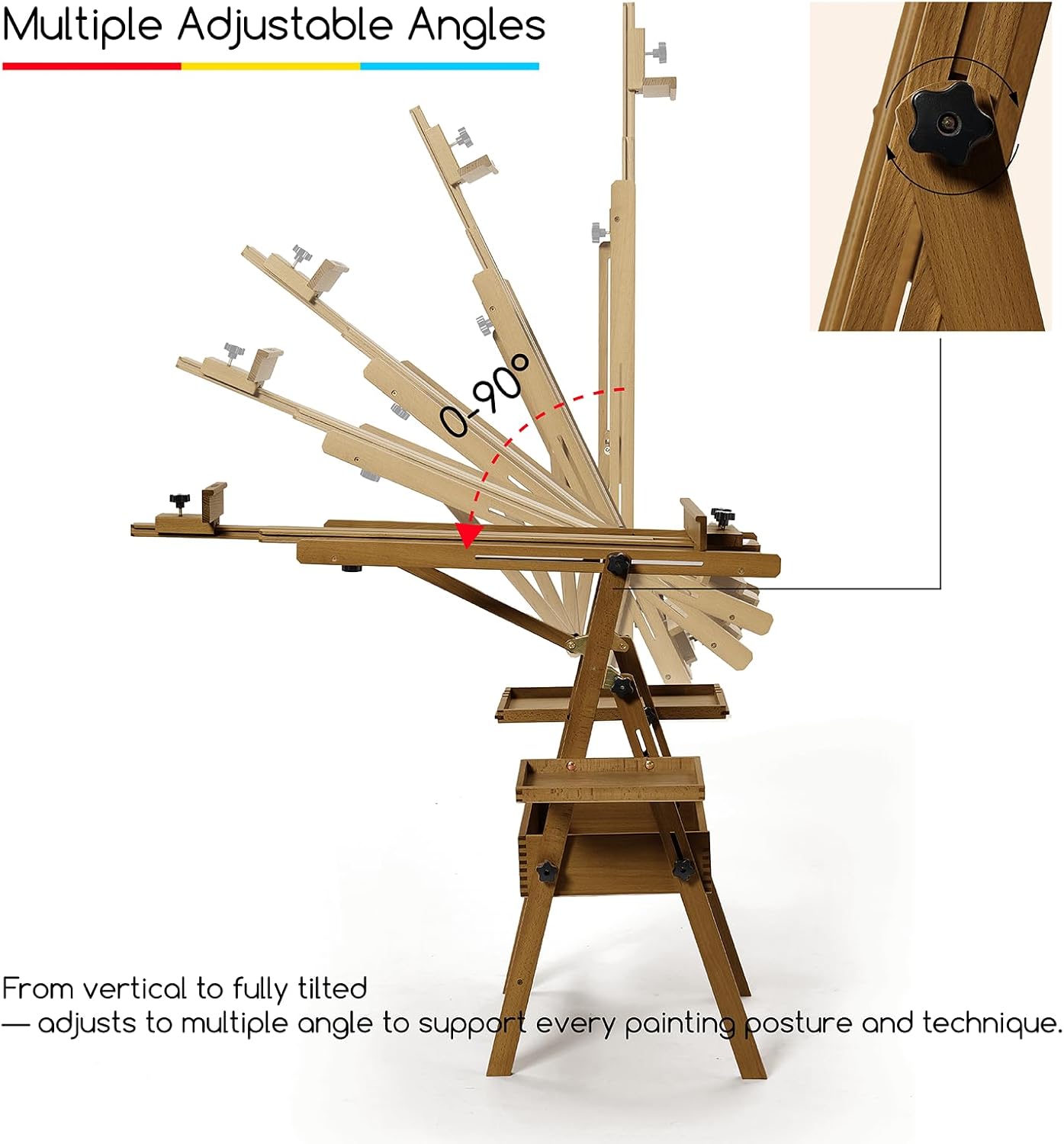 MEEDEN H-Frame Beech Wood Walnut Art Easel with Storage, Adjustable 50"-80" H