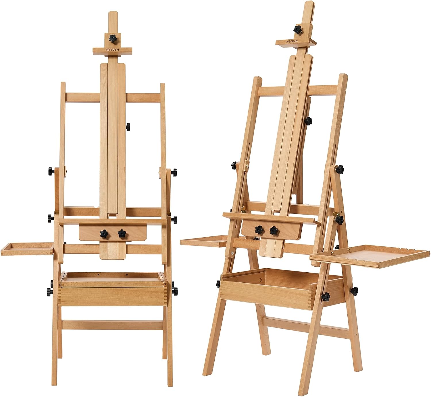 MEEDEN H-Frame Beech Wood Natural Art Easel with Storage, Adjustable 50"-80" H