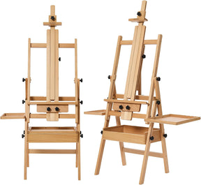 MEEDEN H-Frame Beech Wood Natural Art Easel with Storage, Adjustable 50"-80" H