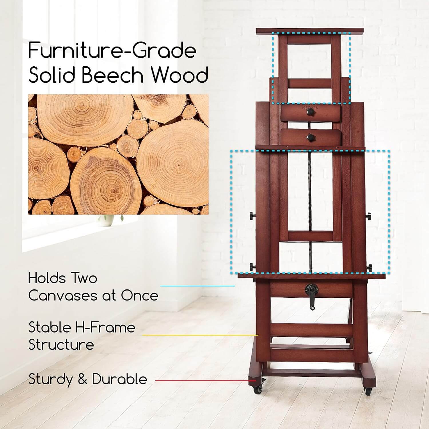 MEEDEN Deluxe Studio Large Rocker Crank Heavy Duty Artist Easel-Deep Walnut-DHJ-12