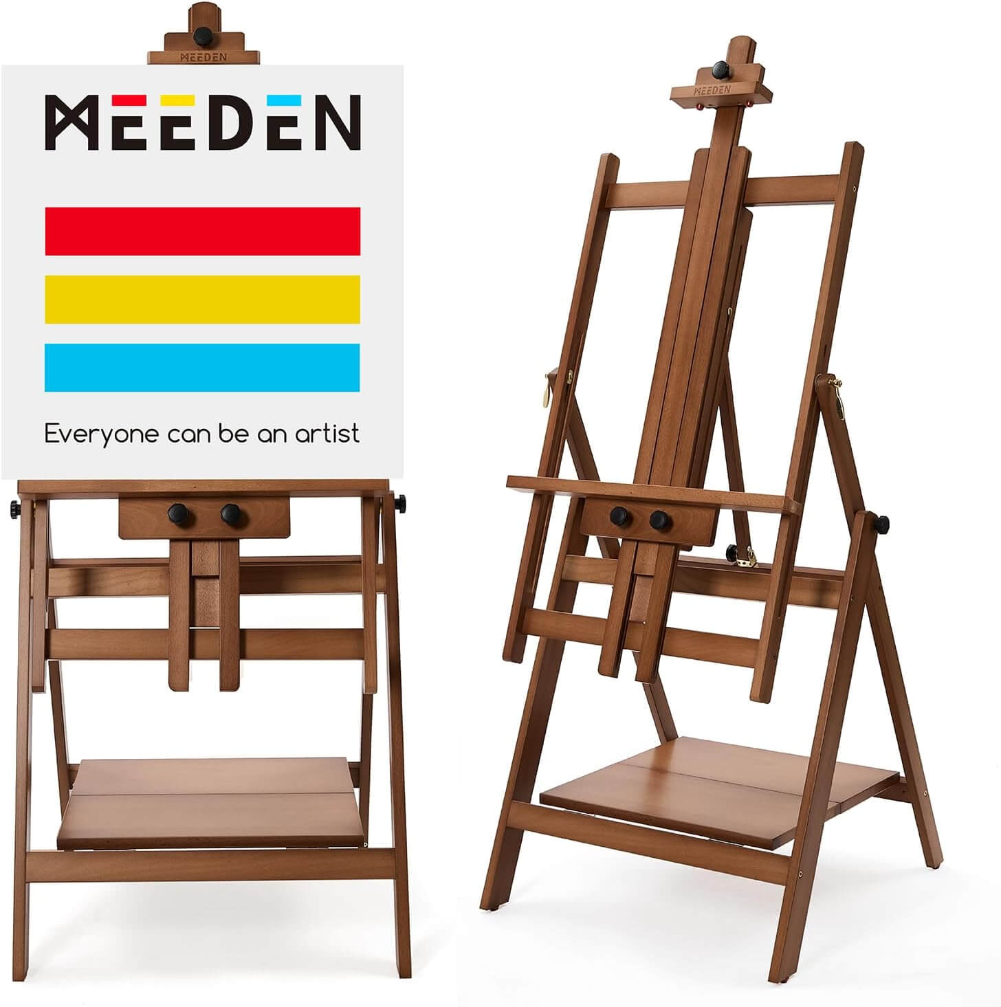 MEEDEN Heavy Duty H-Frame Easel, Adjustable & Tiltable, Walnut - W10B
