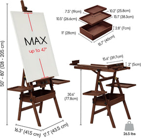 MEEDEN H-Frame Beech Wood Deep Walnut Art Easel with Storage, Adjustable 50"-80" H