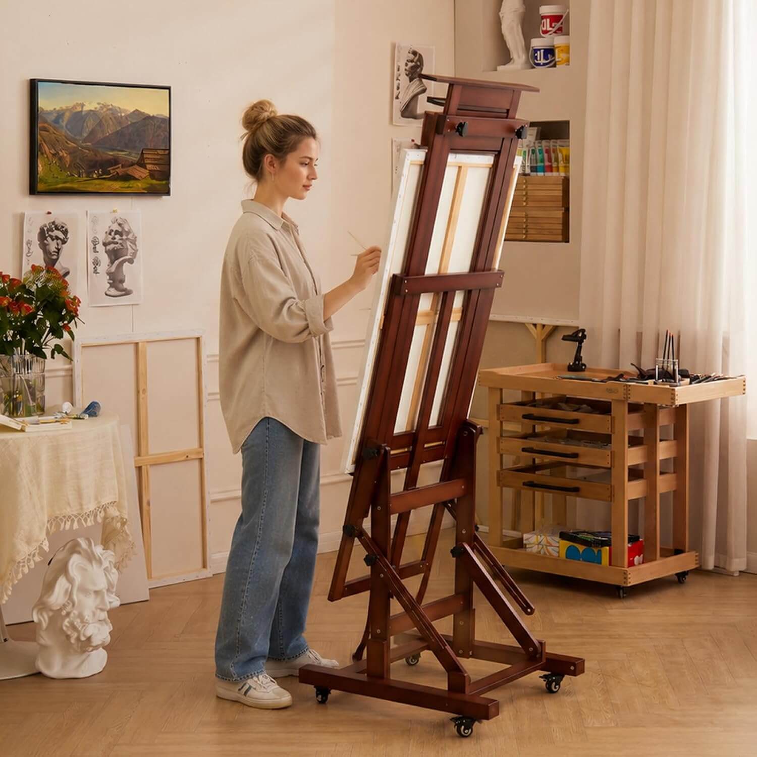 MEEDEN Deluxe Multi-Function Heavy Duty Large Artist Easel-Deep Walnut-DHJ-3