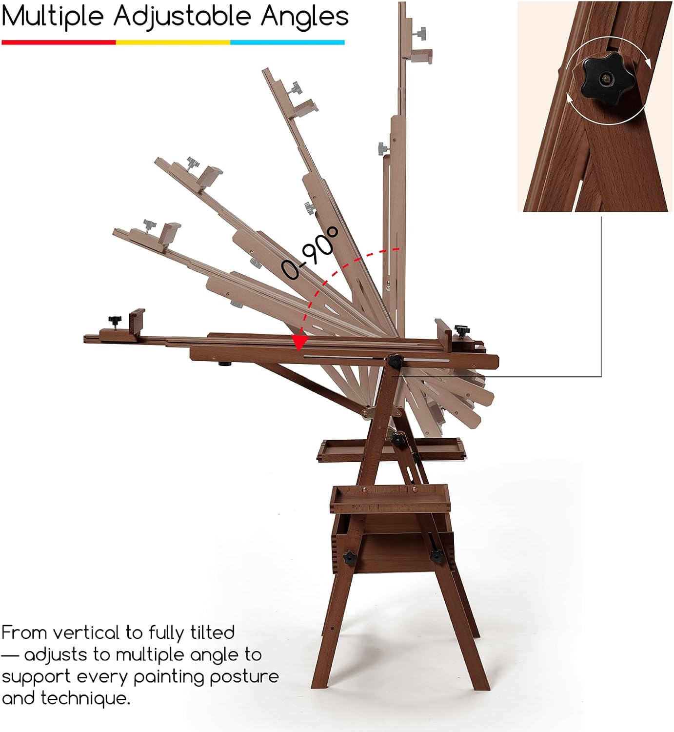 MEEDEN H-Frame Beech Wood Deep Walnut Art Easel with Storage, Adjustable 50"-80" H