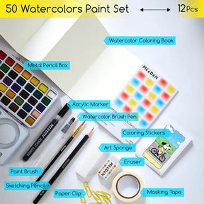 MEEDEN 50-Color Travel Watercolor Paint Kits
