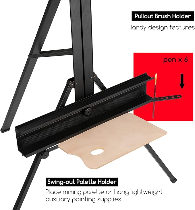 MEEDEN Portable Aluminum Easel – Painting Display Stand with Palette & Brush Rest