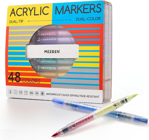 MEEDEN Automatic Ink Control Dual Tip Acrylic Paint Markers, 48 Colors