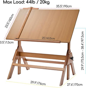 MEEDEN Adjustable Drafting Table – Solid Wood Art Desk, Light Walnut-XSZ