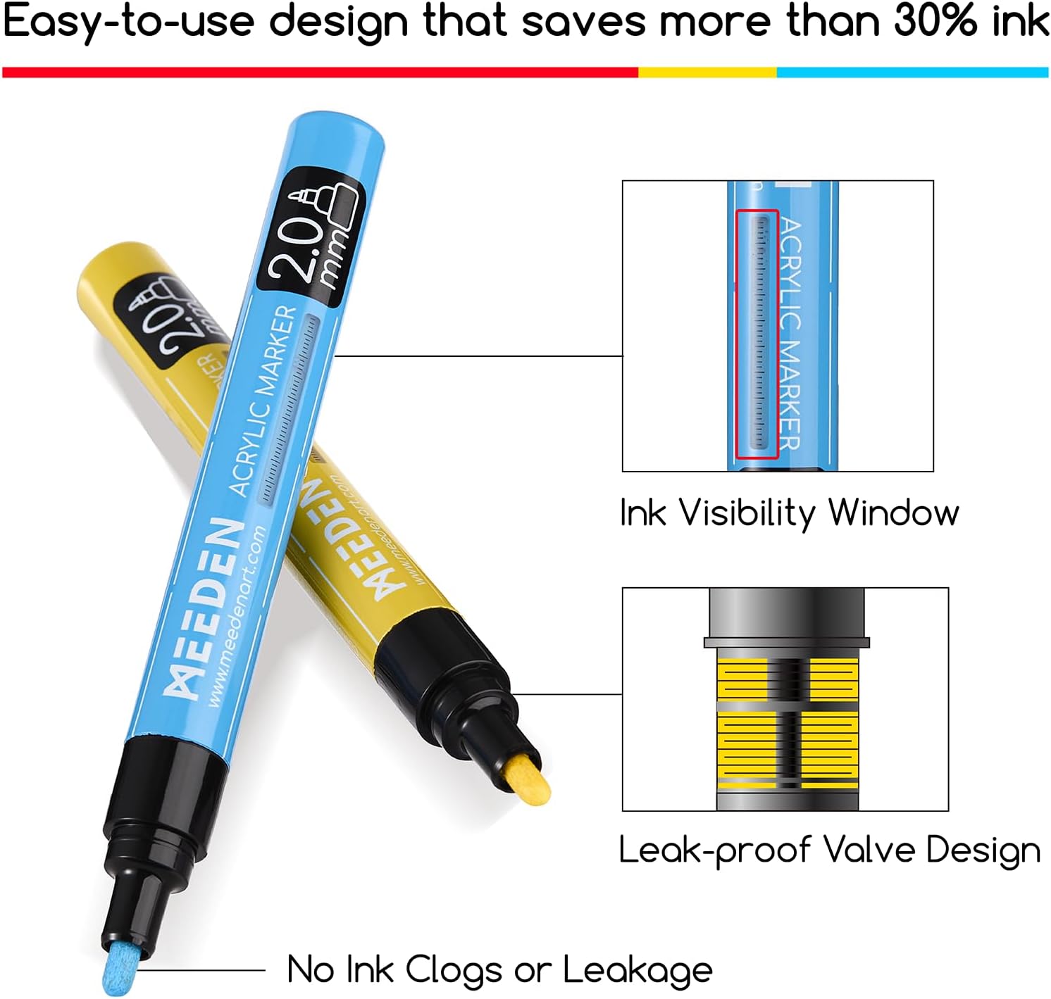 MEEDEN Acrylic Paint Markers Set - 12 Colors