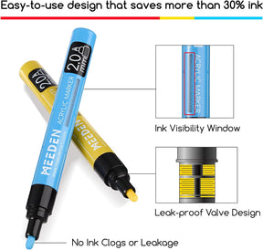 MEEDEN Acrylic Paint Markers Set - 12 Colors