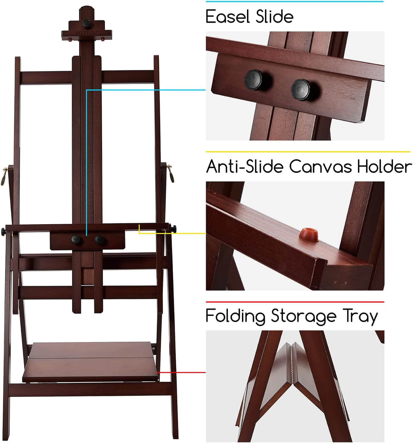 MEEDEN Heavy Duty H-Frame Easel, Adjustable & Tiltable, Deep Walnut - W10B