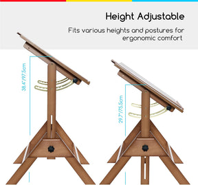 MEEDEN Adjustable Drafting Table – Solid Wood Art Desk, Light Walnut-XSZ