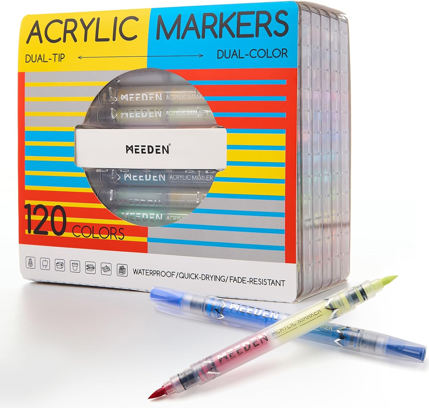 MEEDEN Automatic Ink Control Dual Tip Acrylic Paint Markers, 120 Colors