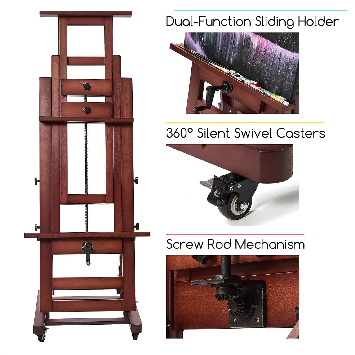 MEEDEN Deluxe Studio Large Rocker Crank Heavy Duty Artist Easel-Deep Walnut-DHJ-12