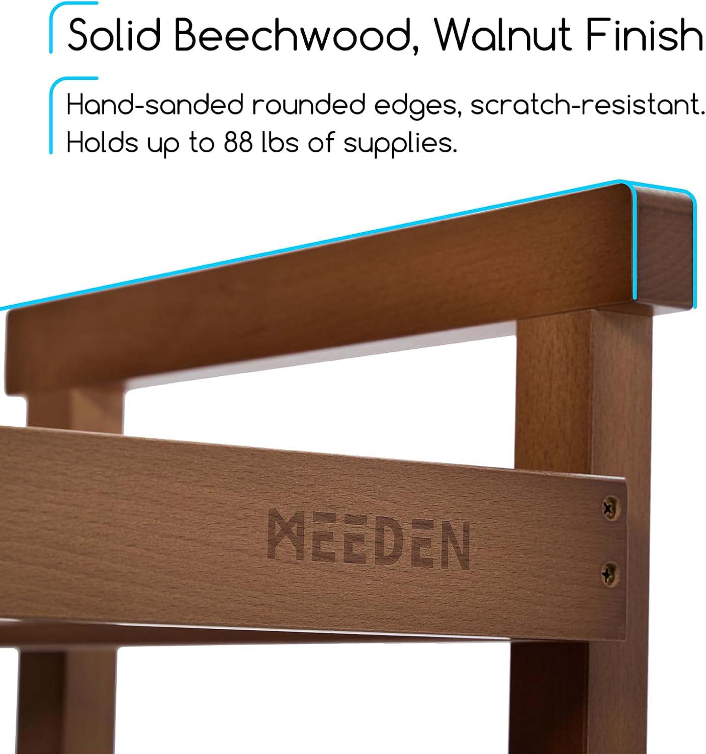 MEEDEN Rolling Art Cart, Solid Beechwood 3-Tier Storage Trolley - Light Walnut - W13