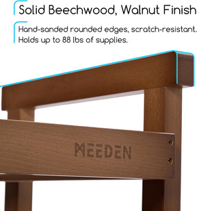 MEEDEN Rolling Art Cart, Solid Beechwood 3-Tier Storage Trolley - Light Walnut - W13