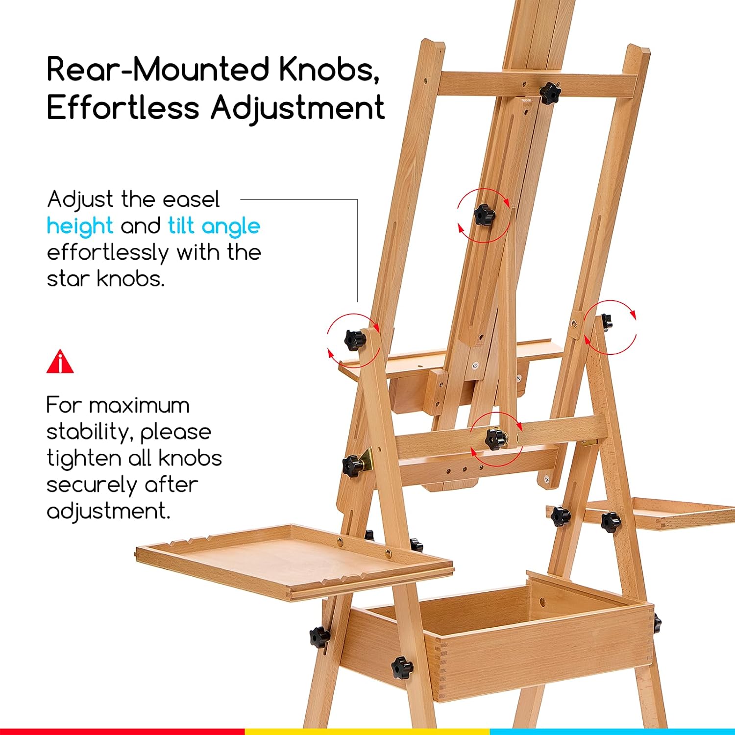 MEEDEN H-Frame Beech Wood Natural Art Easel with Storage, Adjustable 50"-80" H