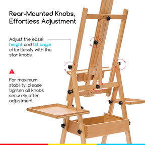 MEEDEN H-Frame Beech Wood Natural Art Easel with Storage, Adjustable 50"-80" H