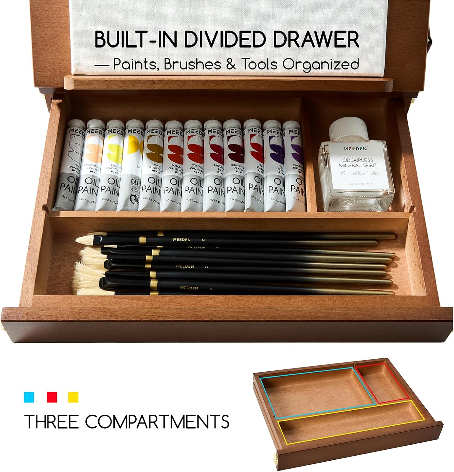 MEEDEN Walnut Tabletop Easel with Storage Drawer & Palette-XHC-1A
