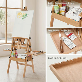MEEDEN H-Frame Beech Wood Natural Art Easel with Storage, Adjustable 50"-80" H