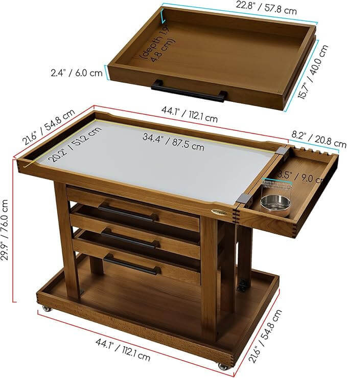MEEDEN Extra Large Artist Supplies Storage Cart, 5-Tier Taboret with 3 Drawers-Walnut